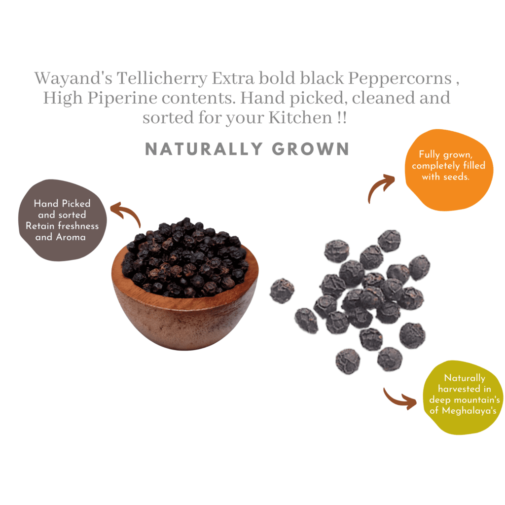 Wayanad’s Tellicherry Black Pepper Extra Bold(5MM) Yogik Roots